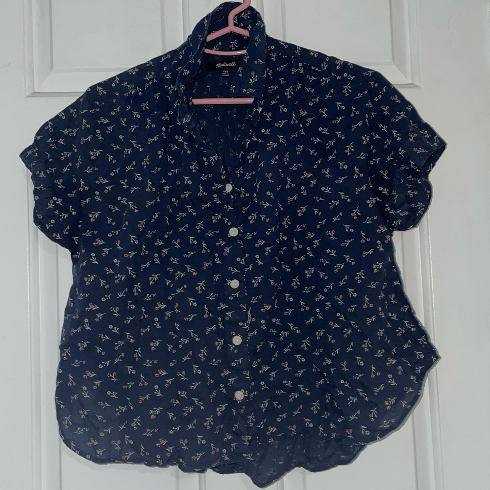 madewell | blue floral button down